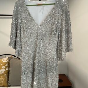 Free People Sparkling Silver Mini Dress